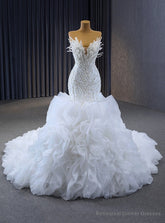 White Mermaid Strapless Beading Prom Dress